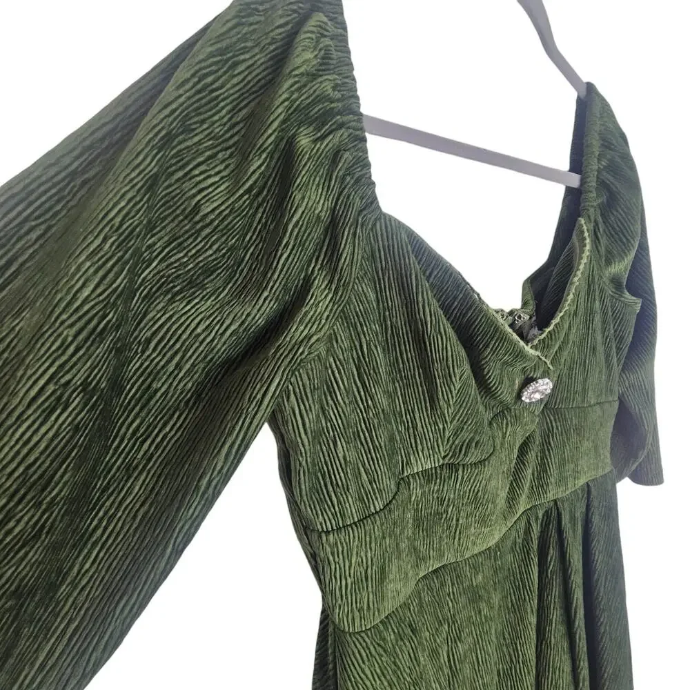 Unique Vintage Womens Velvet Swing Dress Size M Lamar Retro Midi Pleated Pockets